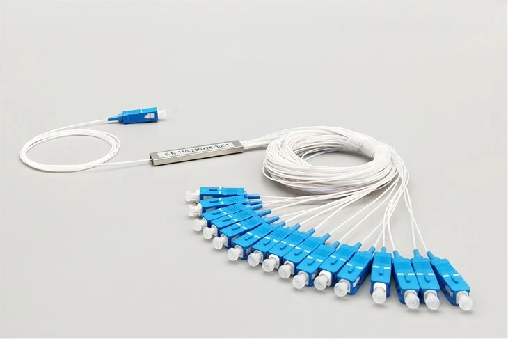 1X16 PLC Fiber Splitter, Steel Tube, Bare Fiber 250μm, SC UPC, одномодовий